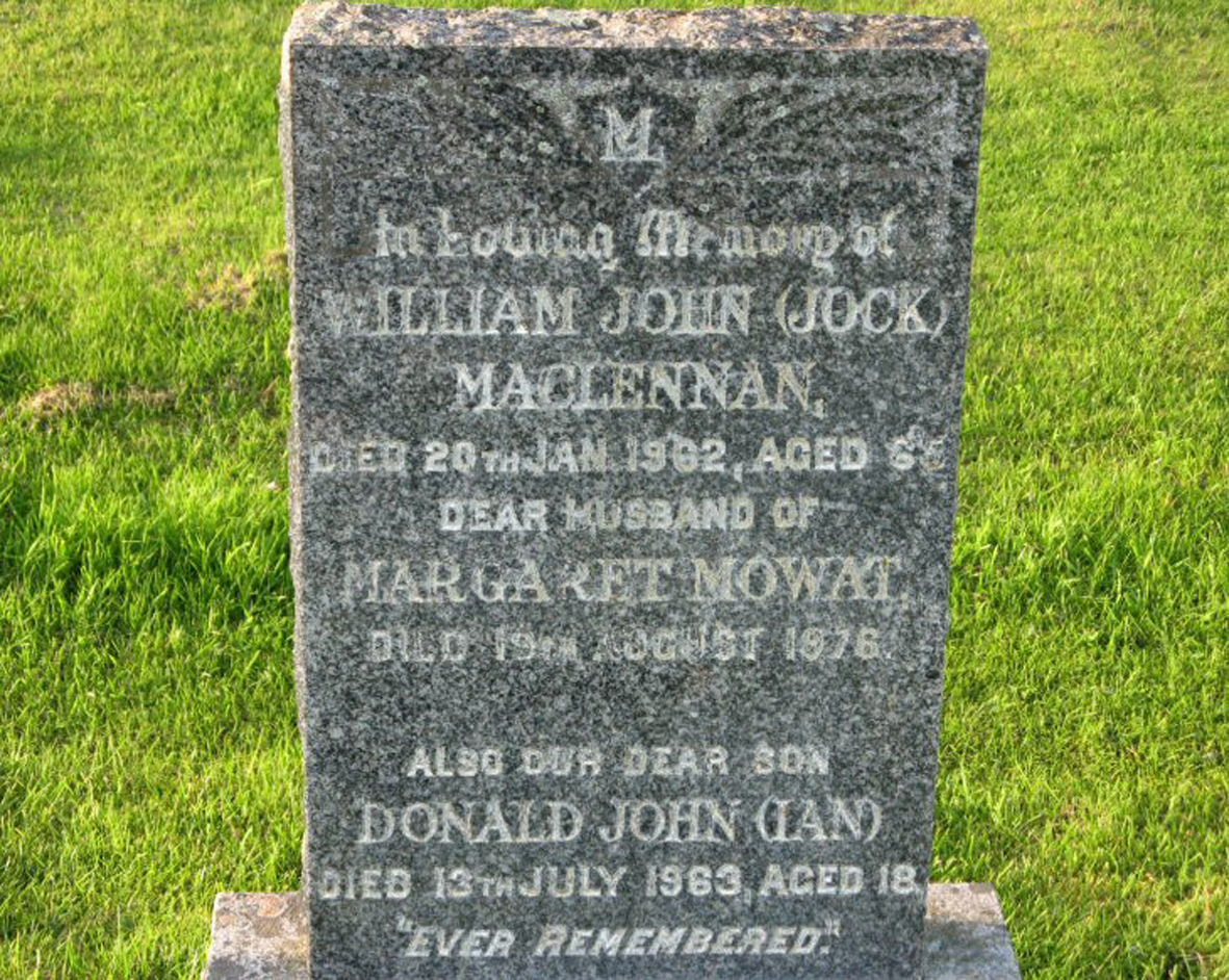 Photo of headstones/William John MacLennan died 1962 MI Tore, Killearnan